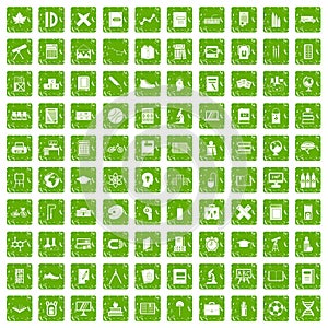 100 school icons set grunge green