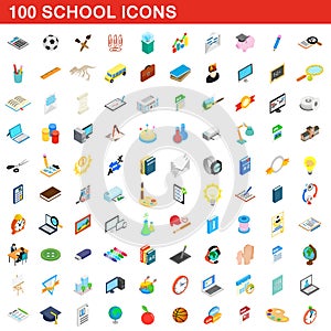 100 school icons set, isometric 3d style
