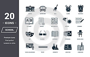 School icons set. Premium quality symbol collection. School icon set simple elements. Ready to use in web design, apps, software,