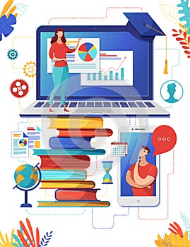 School Internet class flat vector illustration