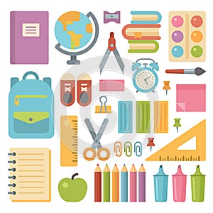 School items flat icon set