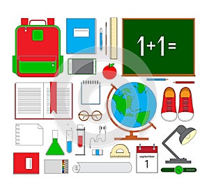 School items. Vector flat design concepts of education. Education school icons set