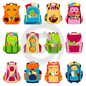 School kids school backpack Back to School rucksack vector illustration