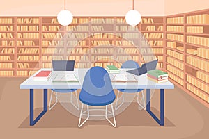 School library space flat color vector illustration
