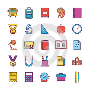 School line and fill style icon set vector design