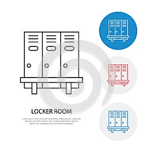 School locker room vector icon. Cloakroom sign, wardrobe thin line pictogram. Interior illustration photo