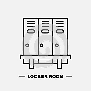 School locker room vector icon. Cloakroom sign, wardrobe thin line pictogram. Interior illustration photo