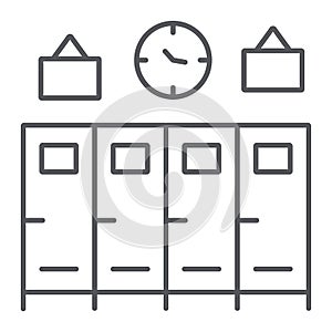 School lockers thin line icon, gym and changing, closet sign, vector graphics, a linear pattern on a white background.