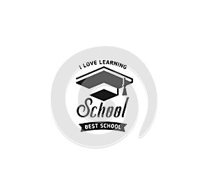 School logo vector. Monochrome vintage style design educational learning sign. Back to school, university, college retro