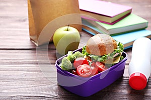 School lunch box with sandwich