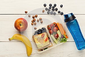 Lunch boxes for kid. Healthy snack for school dinner photo