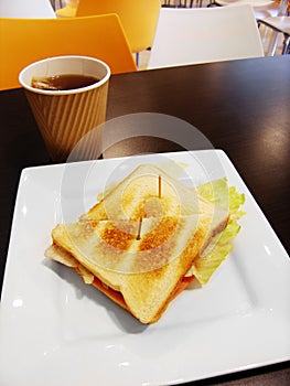 School lunch in campus cafeteria, grilled sandwich