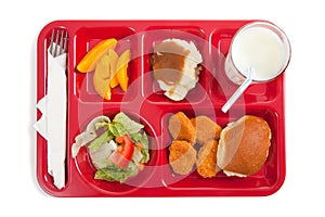 School lunch tray on a white background photo