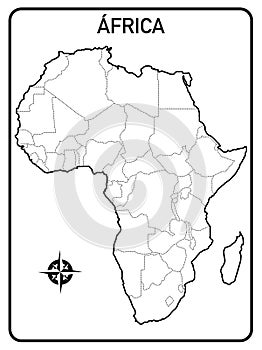 School map of the African continent, without names, with political division, on a white background