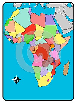 School map of the African continent, without names, with political division, on a white background