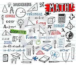 School mathematics doodles, vector set