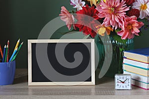 School mockup with an empty frame. Back to school. September 1. Teacher`s Day