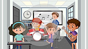 School music classroom with student kids