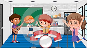 School music classroom with student kids