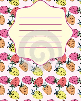 School notebook cover postcard invitation strawberry template