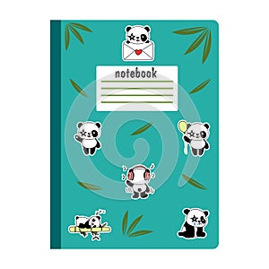 School notebook with panda. Cute panda on note pad Vector illustration