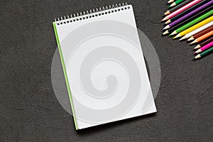 School notebook and various stationery. Back to school concept