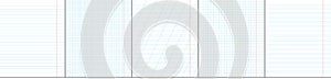 School notebook vertical paper sheets pattern set.