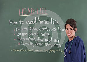 School nurse and head lice