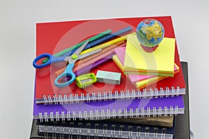 School and office equipment, stationery materials. photo