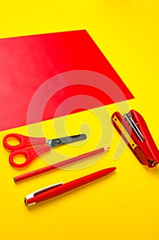 School office on a red-yellow background