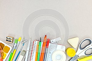 School and office stationary on grey table