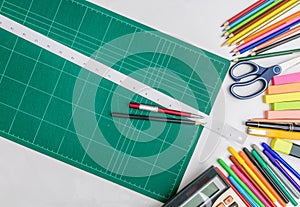 School and office supplies frame, on white background