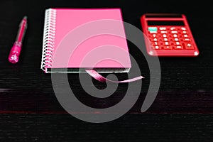 School and office supplies on office table. Male or boyish still life on the topic of school, study, office work