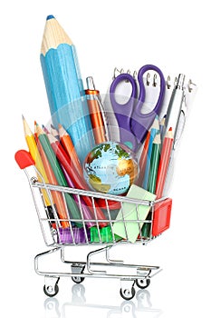 School office supplies into shopping cart