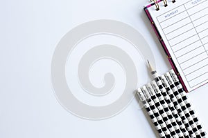 School, office supplies on white background