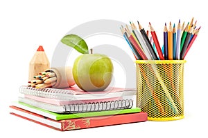 School and office supplies on white background, back to school