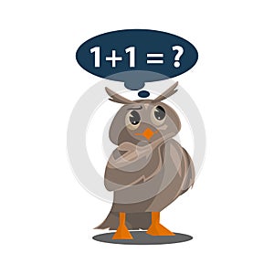 School owls. Color cute birds studying mathematics in school. Teaching education cartoon vector characters