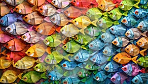 A school of paper fish all different colors