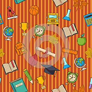 School pattern on striped orange background