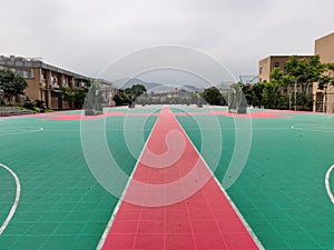 School playground and classroom