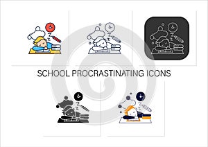 School procrastinating icons set photo