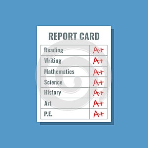 School report card with A plus grades