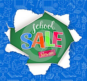 School sale design with hole in paper