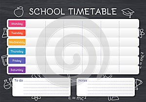 School schedule. Timetable for lessons on blackboard. Vector illustration