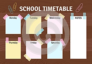 School schedule. Timetable. Sticky notes