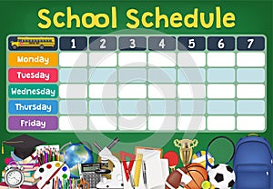 School schedule timetable with student items