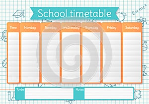 School schedule. Weekly timetable for lessons. Vector illustration