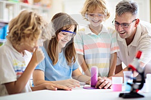 School science class. Students at chemistry lesson