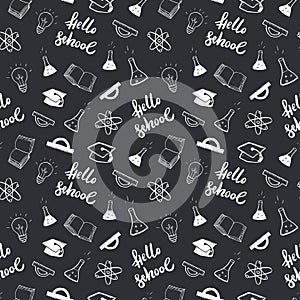 School seamless pattern Hand Drawn Doodles, Vector Illustration