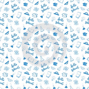 School seamless pattern Hand Drawn Doodles, Vector Illustration